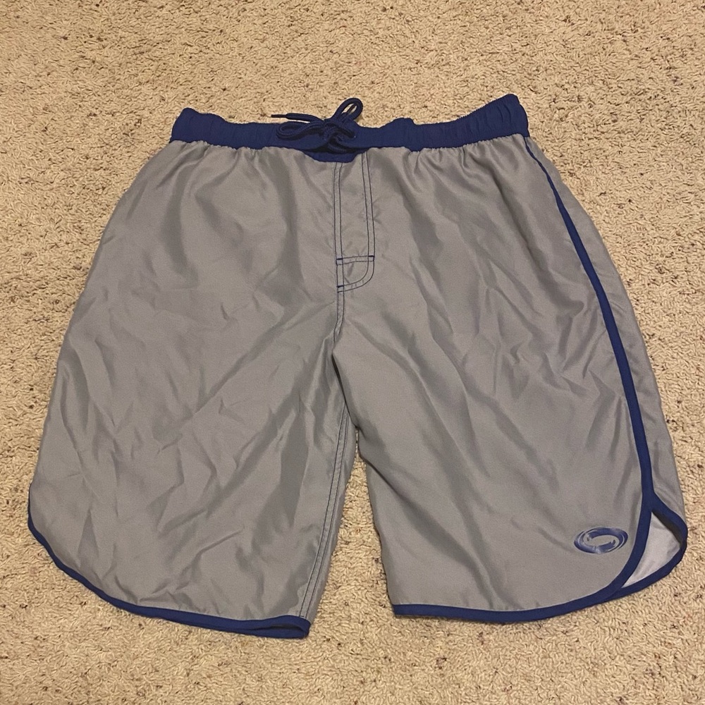 Grey and navy mens swim trunks